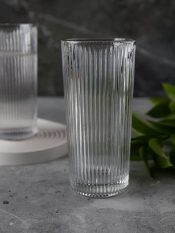 Ребристые бокалы для виски, 330 мл. 6 шт. с золотой каймой