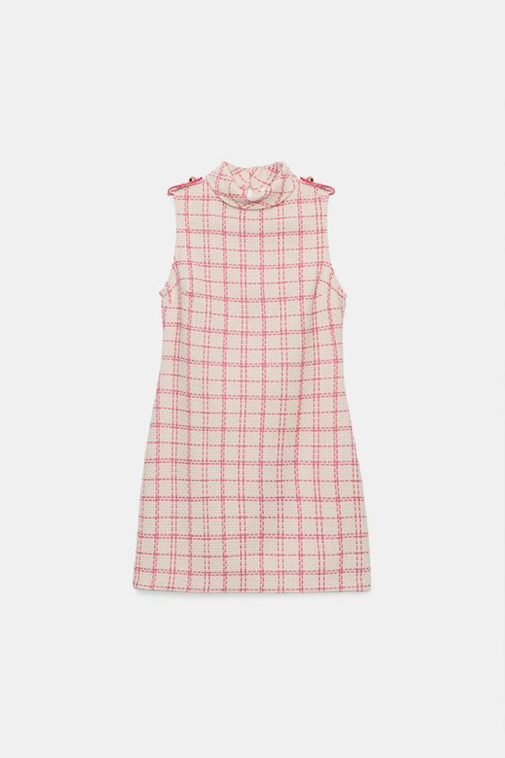 ZARA КОРОТКОЕ ПЛАТЬЕ ИЗ РЕЛЬЕФНОЙ ТКАНИ, БЕЛЫЙ/РОЗОВЫЙ