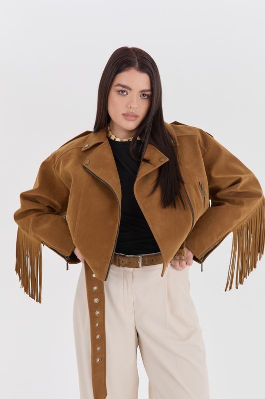 Куртка из искусственной замши, коричневая