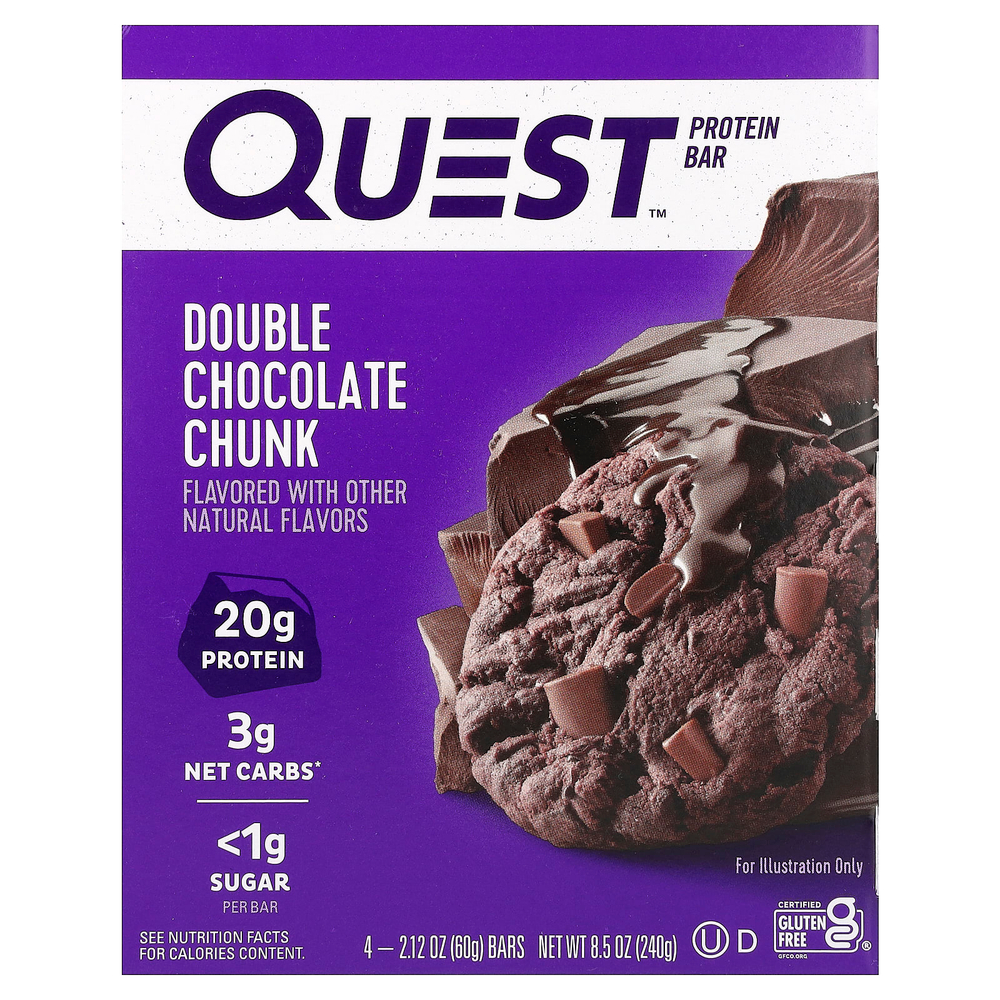 Quest Nutrition, Протеиновый батончик, двойные кусочки шоколада, 4 батончика, 60 г (2,12 унции)
