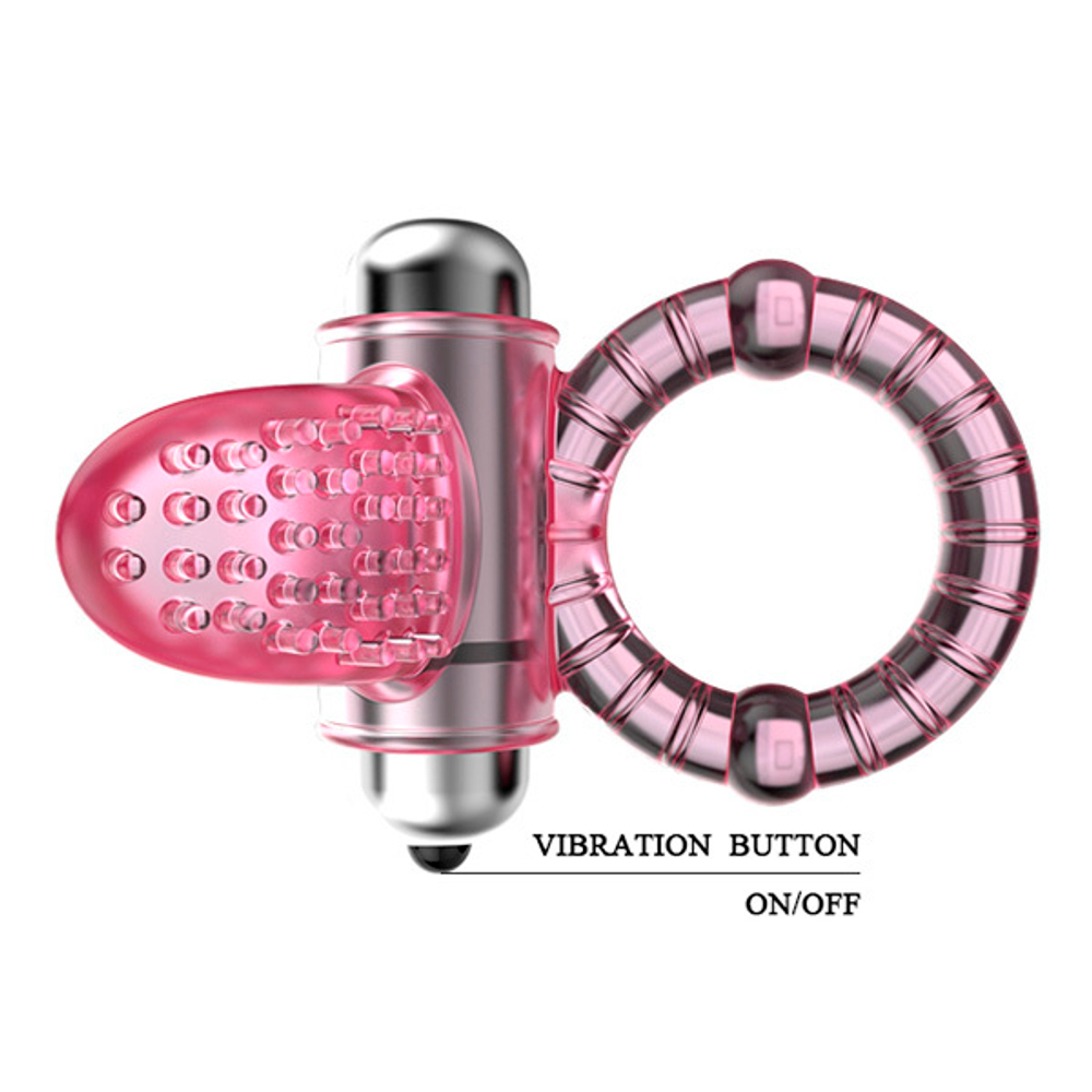 Розовое эрекционное виброкольцо 4,2см с язычком Baile Sweet Vibro Ring BI-014081