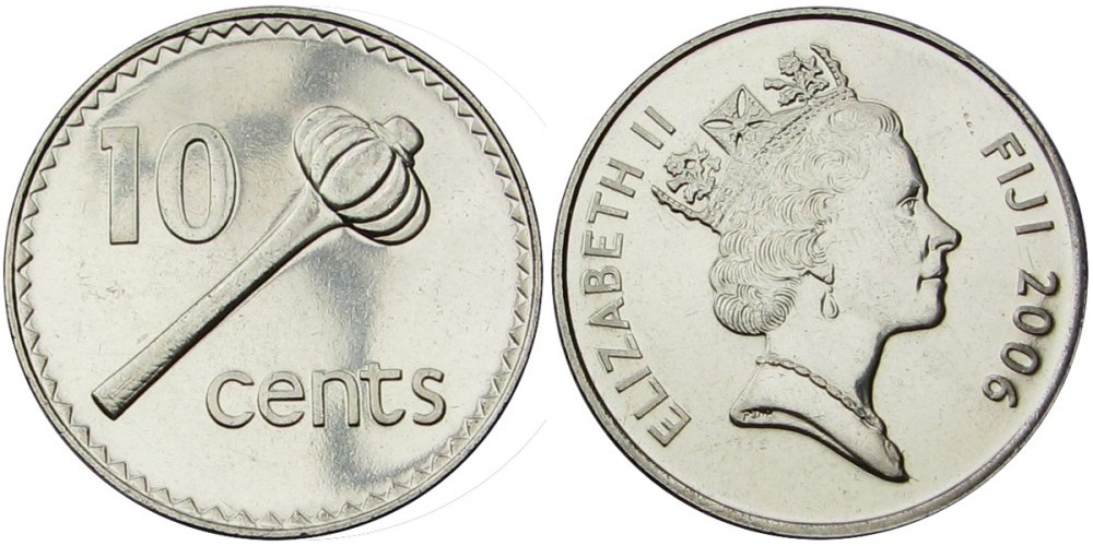 Фиджи 10 центов, 1990 - 2006 Булава XF