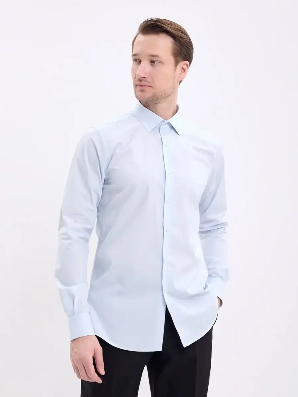 Рубашка на высокий рост LONG SLIM FIT с длинным рукавом, светло-голубая