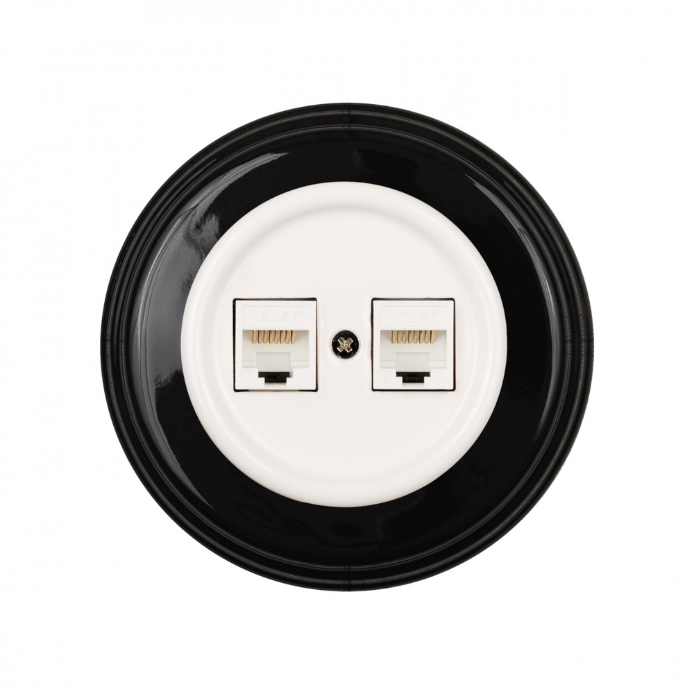 Розетка RJ45 информационная двойная, керамика, цвет белый, декор D6/2 B1-302-01-D6/2