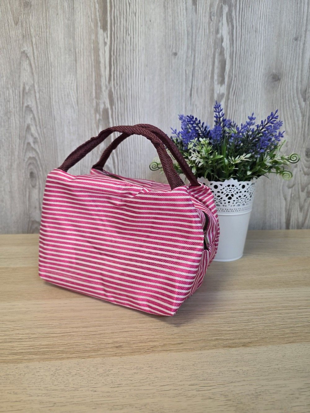 Термосумка для обеда, розовая в полоску 0331-4