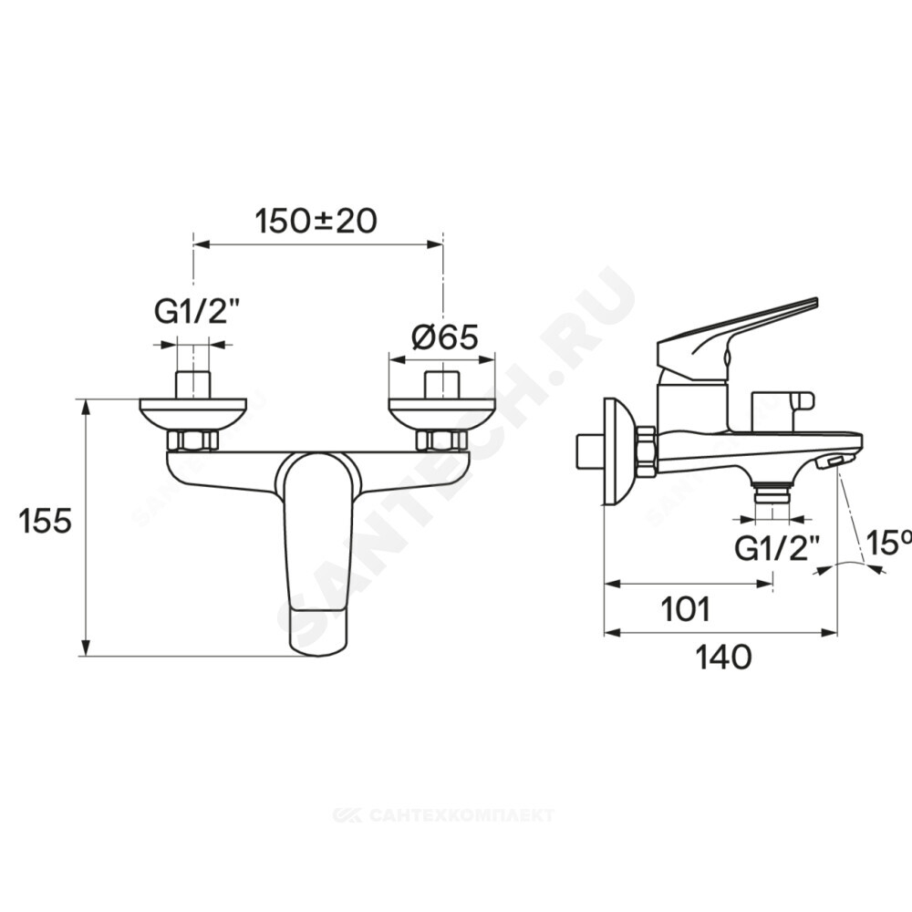 Смеситель для ванны с душем одноручный Кант Santek WH5A10002C001