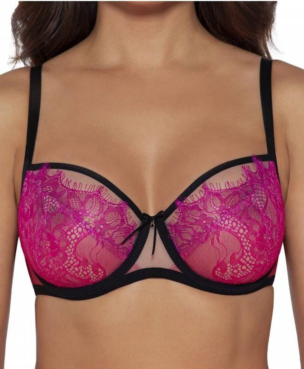 Соблазнительный бюстгальтер plus size с кружевом с ресничками (Размер: 85H) (Цвет: розовый)