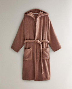 ZARA HOME ХЛОПКОВЫЙ ХАЛАТ С КАПЮШОНОМ, РОЗОВЫЙ