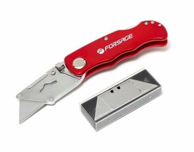 Нож универсальный складной с запасными лезвиями 10шт (крепление ''на пояс''), в блистере Forsage F-5055P43