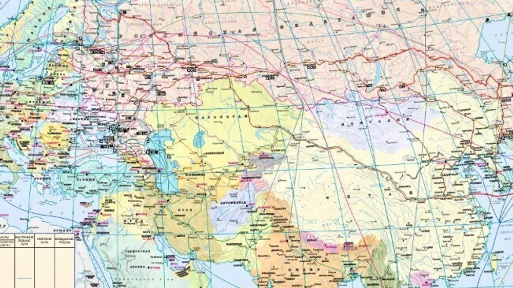 Большая настенная карта Евроазиатские транспортные коридоры  150х200см