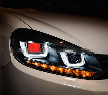 Передние фары Гольф 6 2008-2012 V9 Type [Комплект Л+П; яркие светодиодные ходовые огни; светодиодный поворотник; электрокорректор]