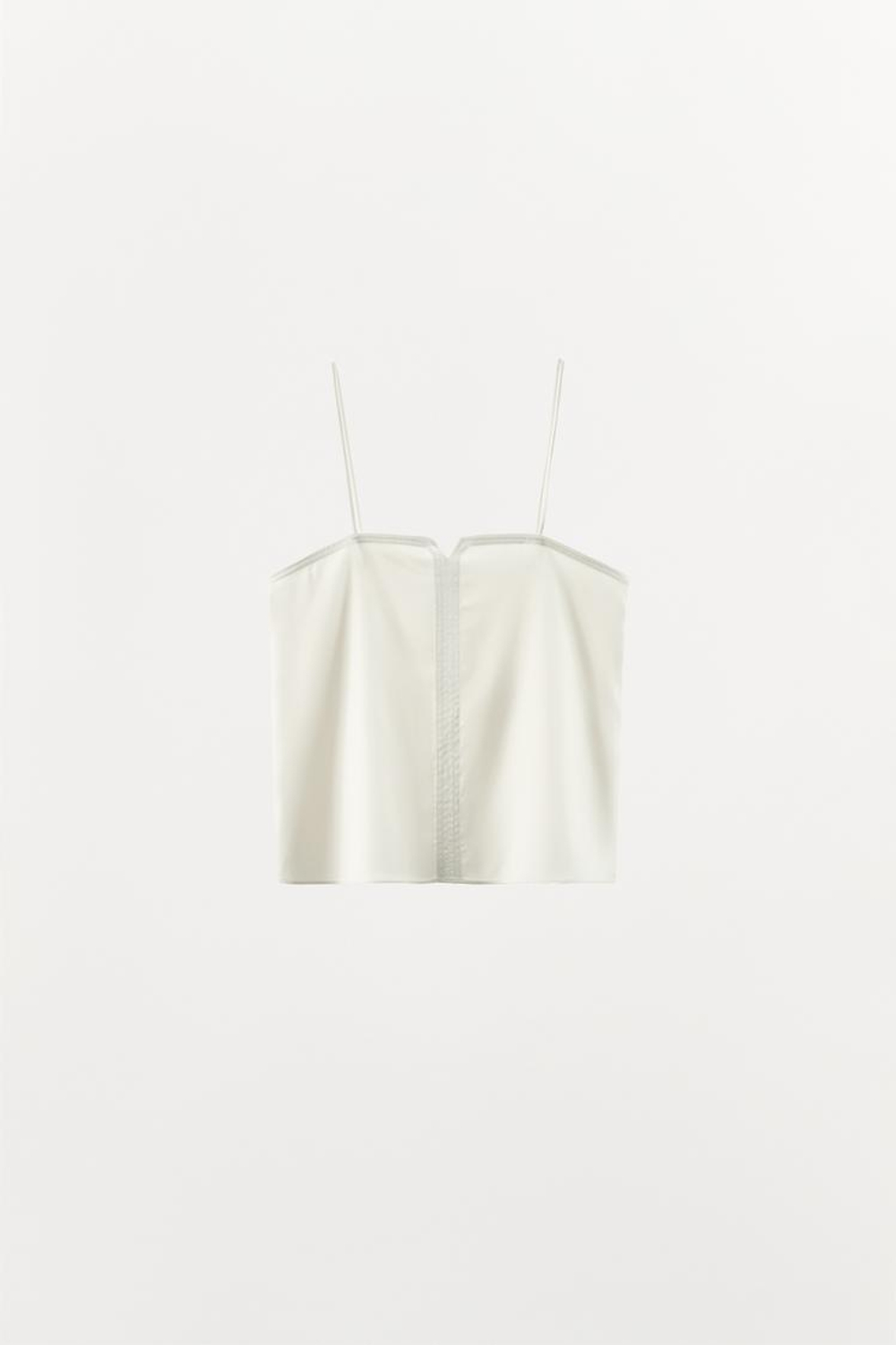 ZARA АТЛАСНЫЙ ТОП В БЕЛЬЕВОМ СТИЛЕ, ЖЕЛТОВАТО-БЕЛЫЙ