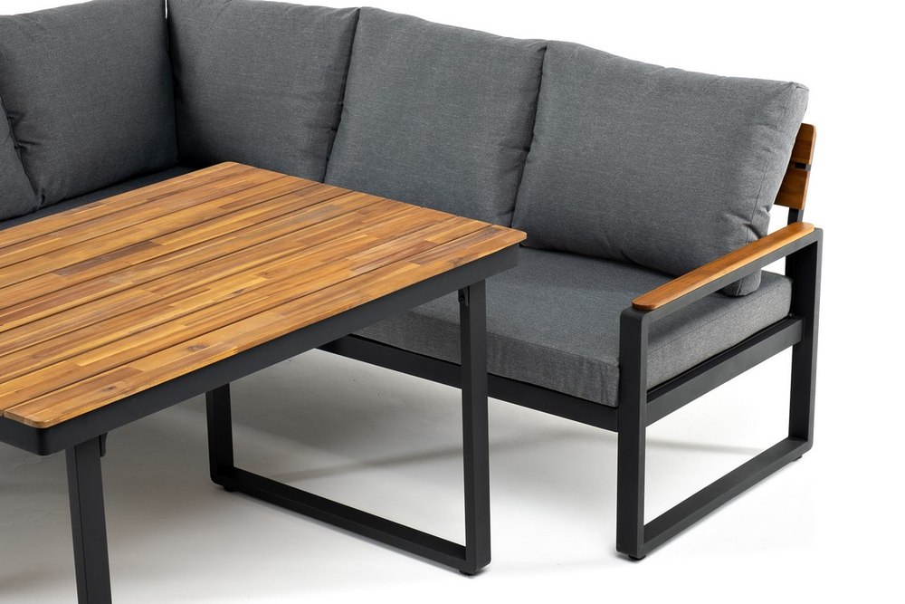 Угловой комплект из алюминия Joygarden ТОПА с обеденным столом, темно-серый графит