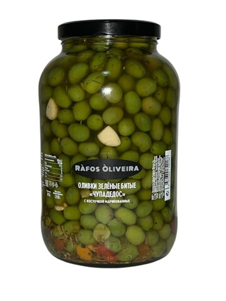 Оливки Rafos Oliveira зелёные битые с косточкой маринованные Чупадедос 3,95 кг