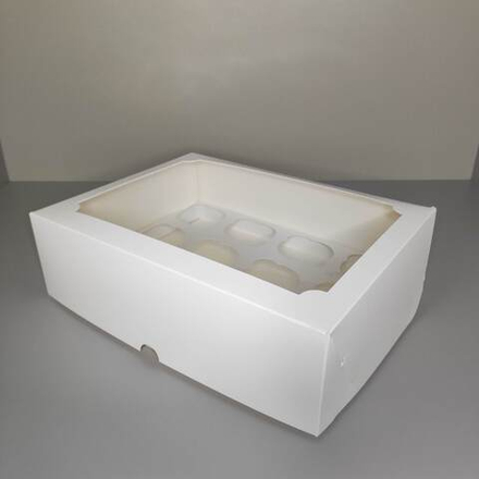 Коробка для капкейков с окном на 12 капкейков эконом, белая 35х25х10 см