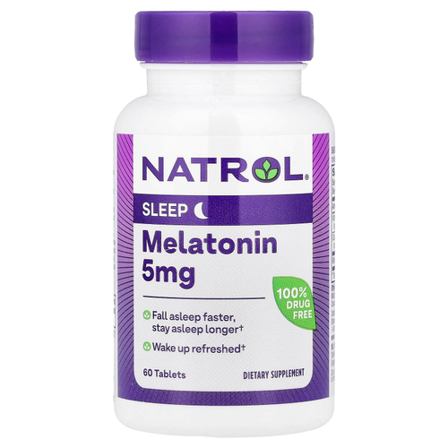 Natrol, Мелатонин, с повышенной силой действия, 5 мг, 60 таблеток