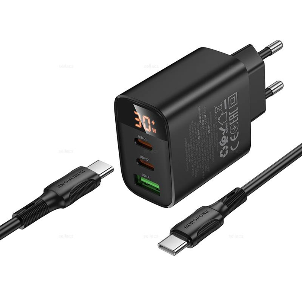 Зарядное устройство на Type-C Borofone PD30W (2C1A) BA98A (black) (Краснодар склад)