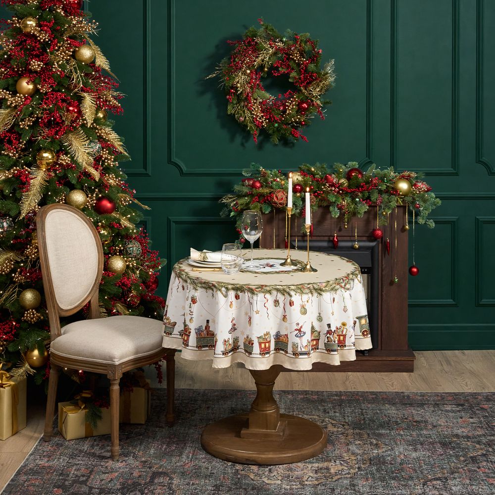 СКАТЕРТЬ КРУГЛАЯ "ЩЕЛКУНЧИК" ,150СМ , БЕЖЕВЫЙ ,100% ХЛОПОК , ТВИЛ