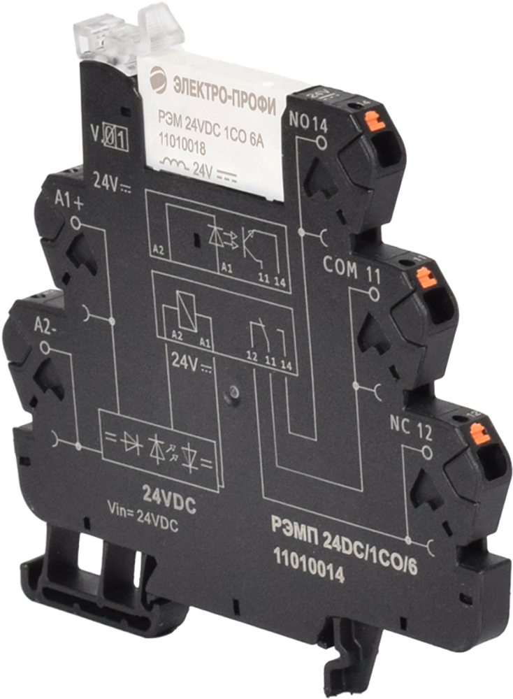 Реле интерфейсное 24VDC, 1CO, 6A, PUSH-IN зажим, 11010014 РЭМП