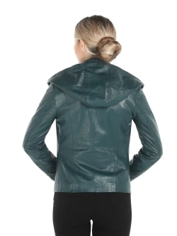 Куртка женская из натуральной кожи с капюшоном трансформер