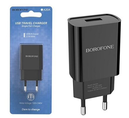 Сетевой адаптер питания BOROFONE BA20A 1 USB 2.1 A (черный)
