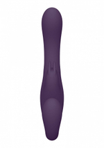 Фиолетовый безремневой вибрострапон Suki со стимулятором клитора - 22 см.