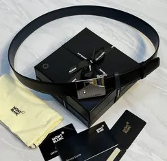 Двусторонний ремень Montblanc из кожи черного цвета 35мм