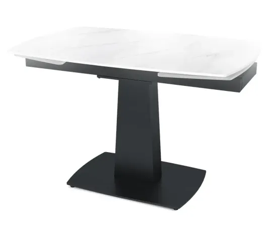 Стол "ВЕГА" 120-180, керамика Snow mountine stone глянцевая, опоры черный муар