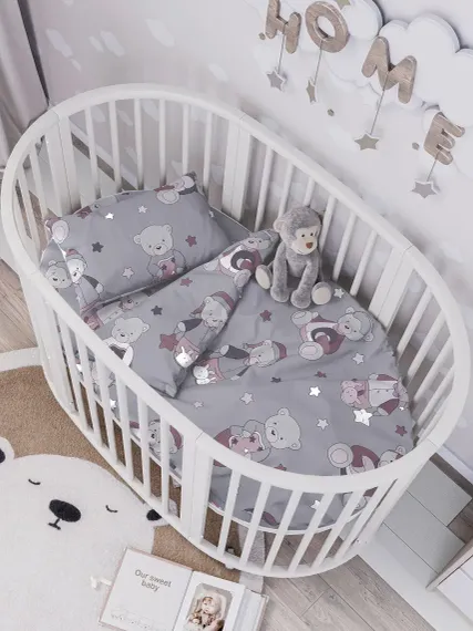 Комплект постельного белья Lemony kids в овальную кроватку Mishele Темно-серый 3 предмета
