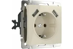 Розетка Werkel с заземлением и шторкой + 2 USB 1800мА слоновая кость 25782