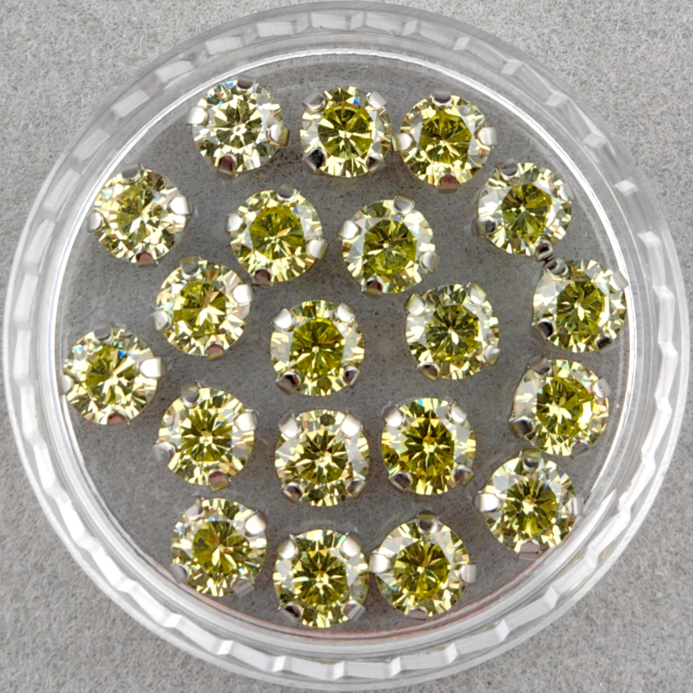 Фианиты шатоны в оправах, Olive Yellow/Platinum