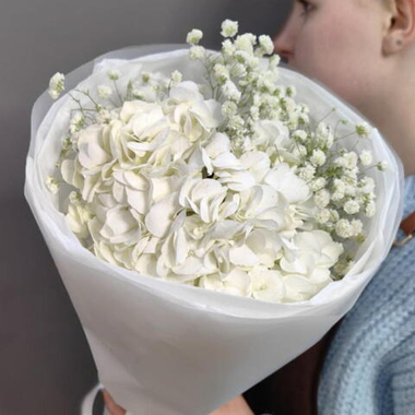 Дуо-букет с белой гортензией и гипсофилой