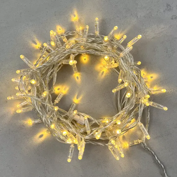 Светодиодная гирлянда с колпачком 100 экстра теплых белых LED ламп 10 м., 220-230 В., прозрачный провод ПВХ, IP65, LTC (PST100CAP-10-2WW)