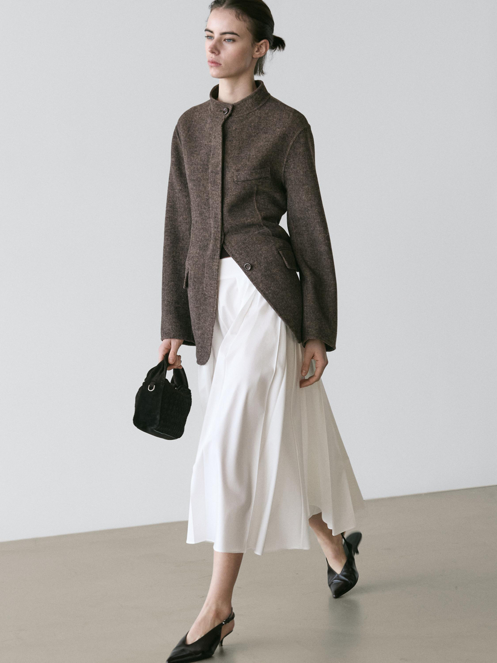 Massimo Dutti Юбка миди с петлями для пояса, белый