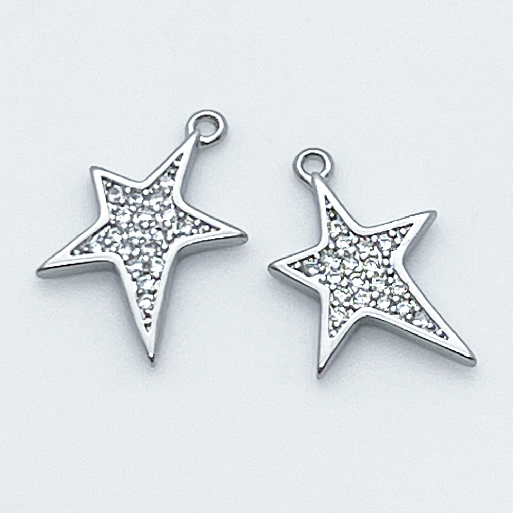 Подвеска Звезда, цвет серебро, фианиты, размер 15*10 мм, цена за 1 шт