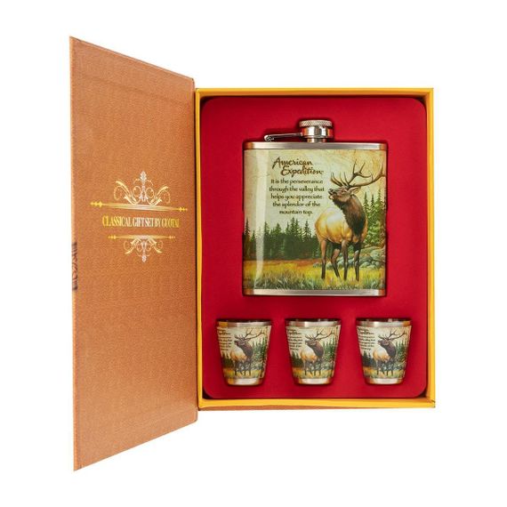 Набор Helios Олень (фляжка 210 мл + 3 стопки) А04