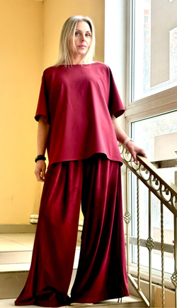 Палаццо с кушаком / вельвет мрамор / Бордо