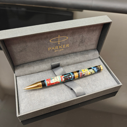 Коллекционная шариковая ручка Parker "Ingenuity Black GT" с поворотным механизмом "Москва" с ручной росписью в коробке