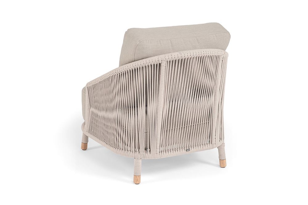 "Верона" кресло плетеное из роупа, каркас алюминий белый муар, роуп бежевый круглый, ткань бежевая 15052