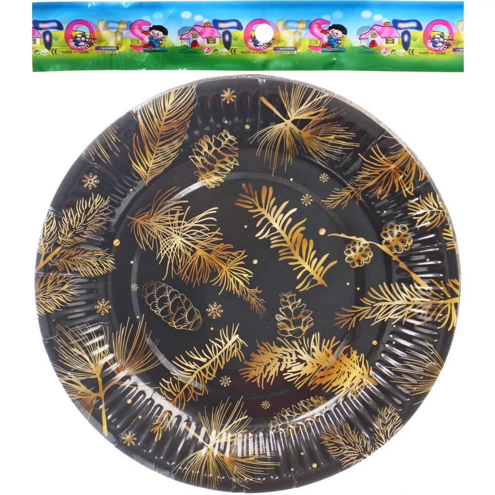 Тарелка бумажная 18 см в наборе 10 шт «Хвойная веточка», черный