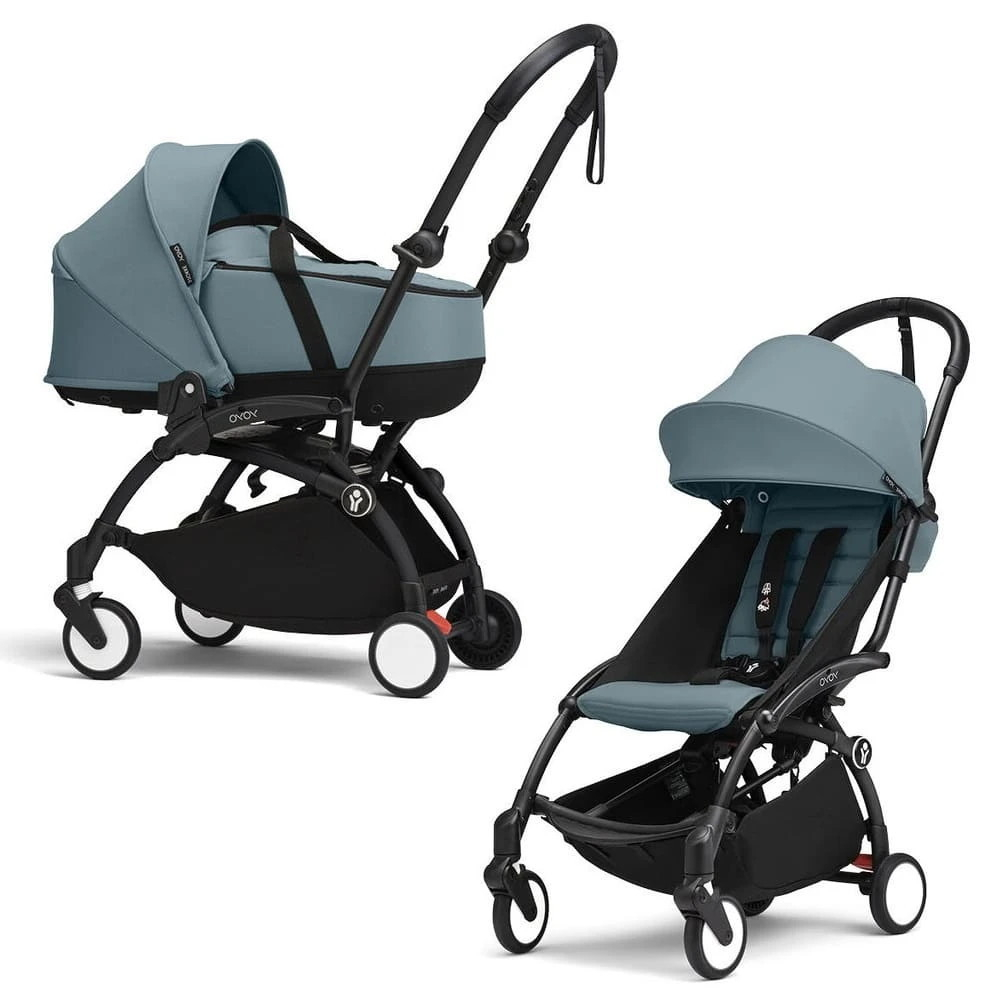 Коляска Stokke YOYO3 Newborn Shell - Newborn Pack рама чёрная Black 2 в 1 Aqua