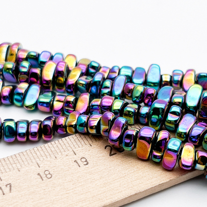 Гематит Фриформ бусины (имитация), цвет микс, размер около 7-9,5*3,3-3,8 мм, цена за отрезок 19 см (1/2 нити)