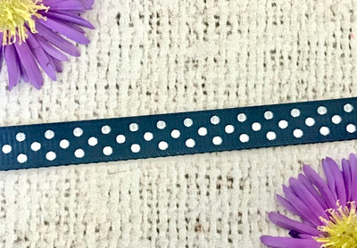 Лента репсовая в горошек, ш. 1 см, тёмно-синий