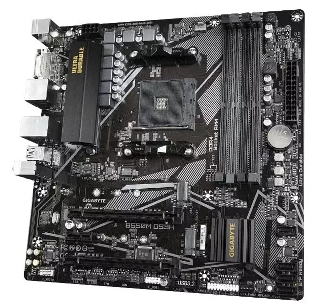 Материнская плата Gigabyte B550M DS3H (Socket AM4, AMD B550, 4xDDR4, PCI-E 4.0, 4xUSB 3.2 Gen1, DVI, HDMI, mATX)