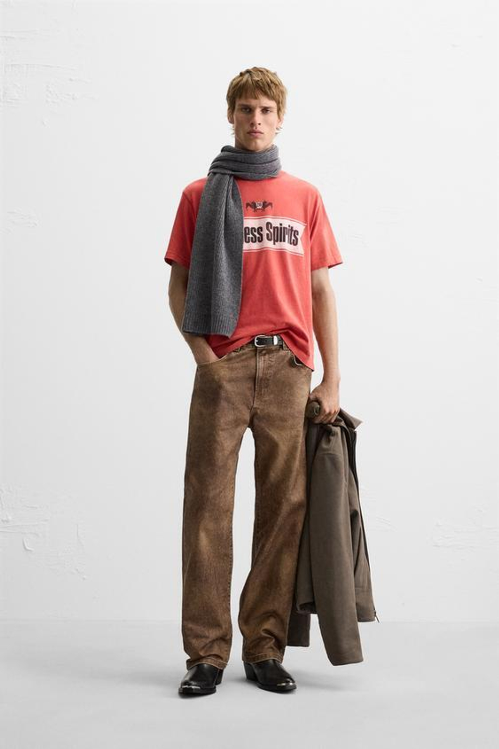 ZARA УКОРОЧЕННАЯ ФУТБОЛКА С ПРИНТОМ, КРАСНЫЙ