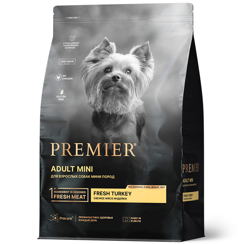 Сухой корм Premier Dog Turkey ADULT Mini 3 кг свежее мясо индейки для собак мелких пород (Премьер)