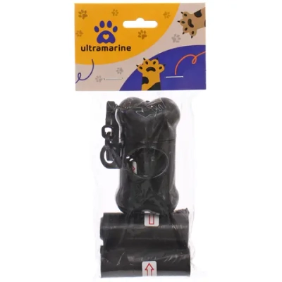 Контейнер с 3 упаковками пакетов для уборки за собакой с карабином, цвет черный (3*15шт)