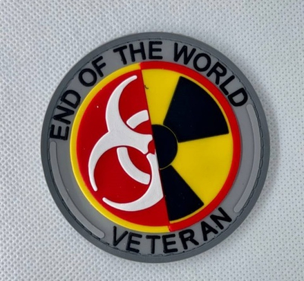Шеврон End of the world veteran. PVC Серый