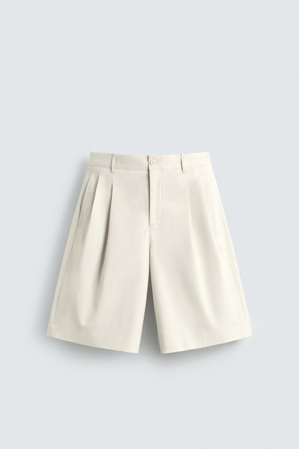ZARA ШОРТЫ WIDE FIT С ЗАЩИПАМИ, ЖЕЛТОВАТО-БЕЛЫЙ