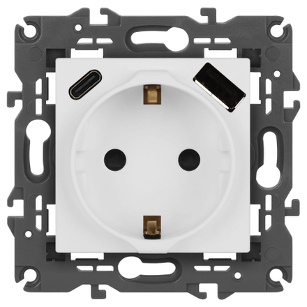 Розетка ЭРА Elegance 14-4108-01М 2P+E 16A-250В со шторками с USB type-A+C 5В-3А белый матовый